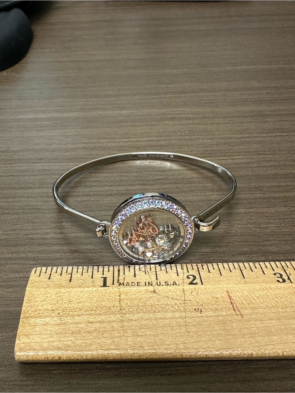 Silver-Tone Floating Charm Bangle Bracelet with Clear Crystals